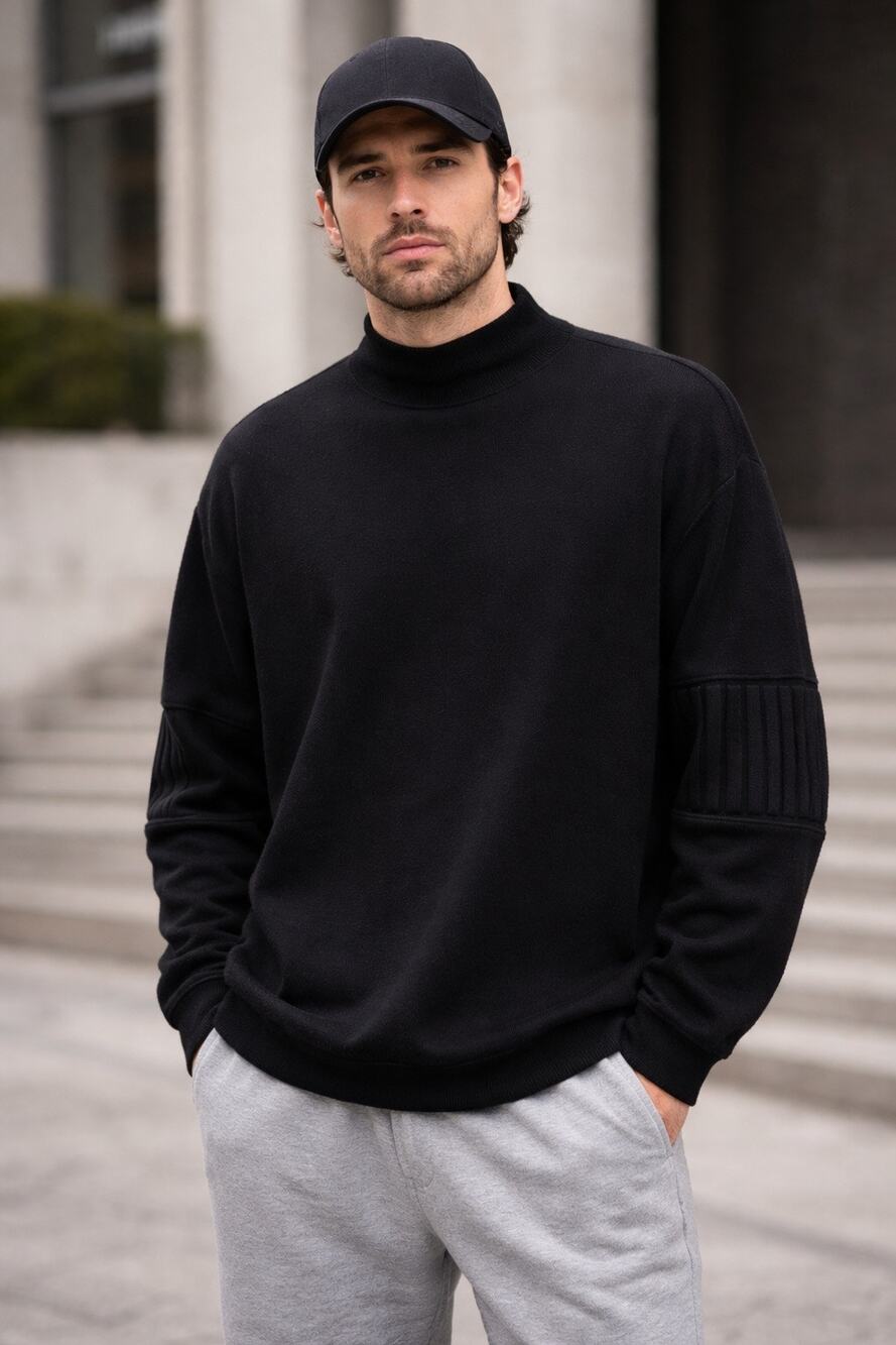 Nautica Competition Unisex Black Mock Wool Elbow Patch Size Large Sweater